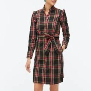J.Crew Stewart Plaid Ruffle-Neck Belted Shirtdress 10